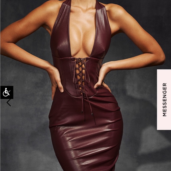 House of CB Dresses & Skirts - House of CB Jaquetta Wine Vegan Leather dress NWT